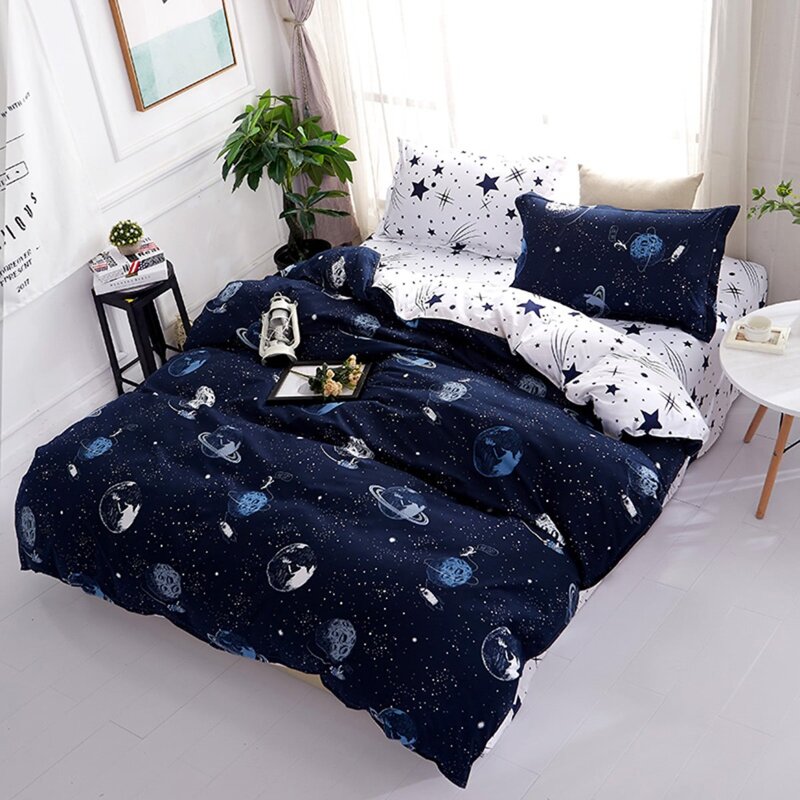 

Galaxy Print Duvet Cover Set, Navy blue