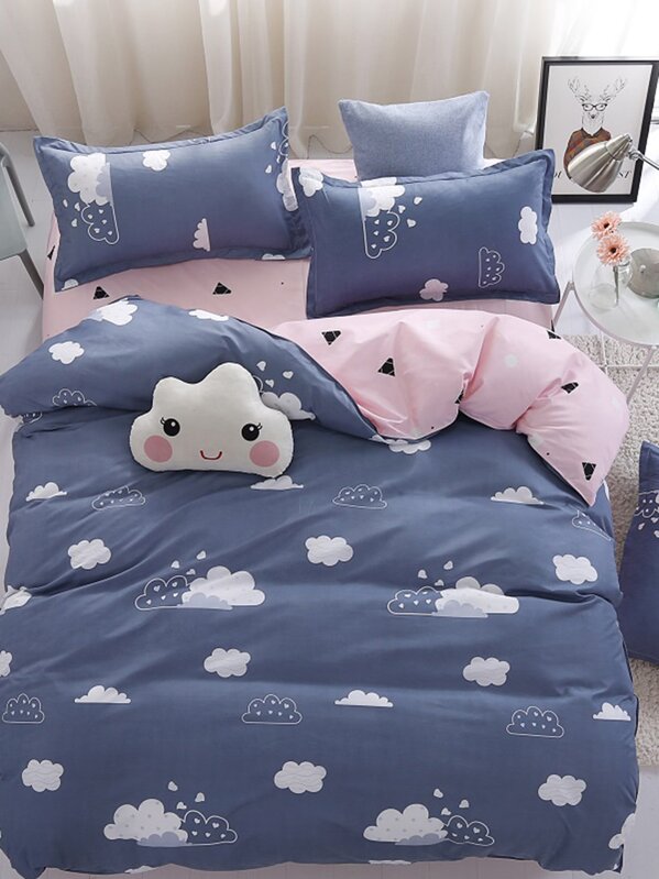 Cloud Print Bed Sheet Set SHEIN USA