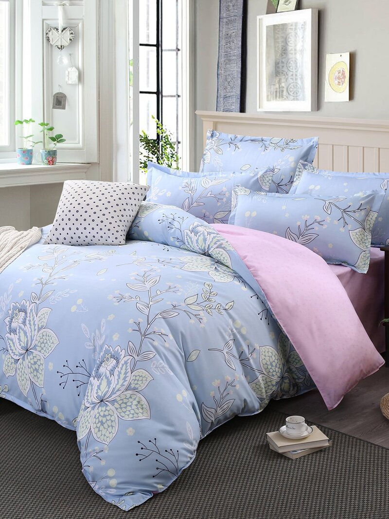 

Flower Print Duvet Cover Set, Blue