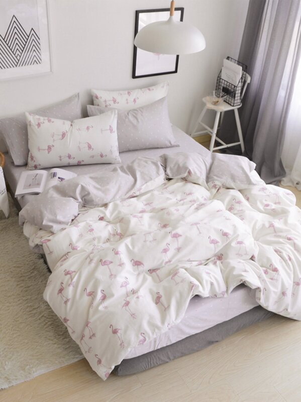 Flamingo Print Bedding Set Shein