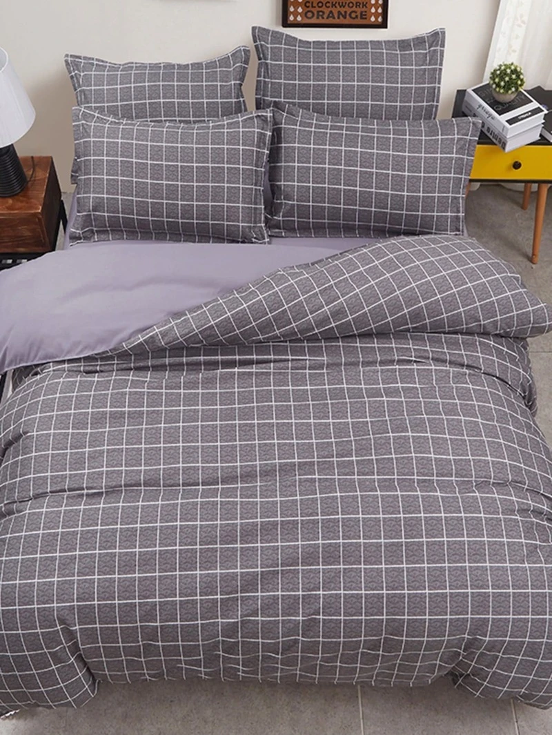 Grid Duvet Cover Sheet Sham Set Romwe