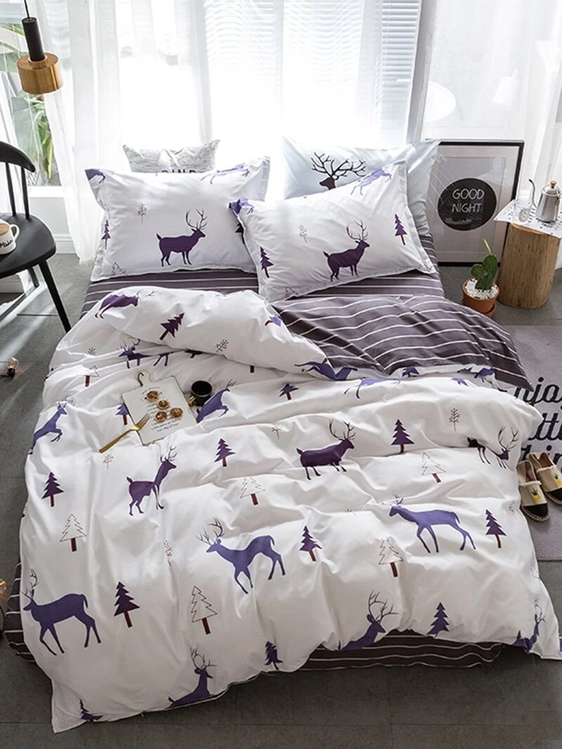 Elk Print Duvet Cover Setfor Women Romwe
