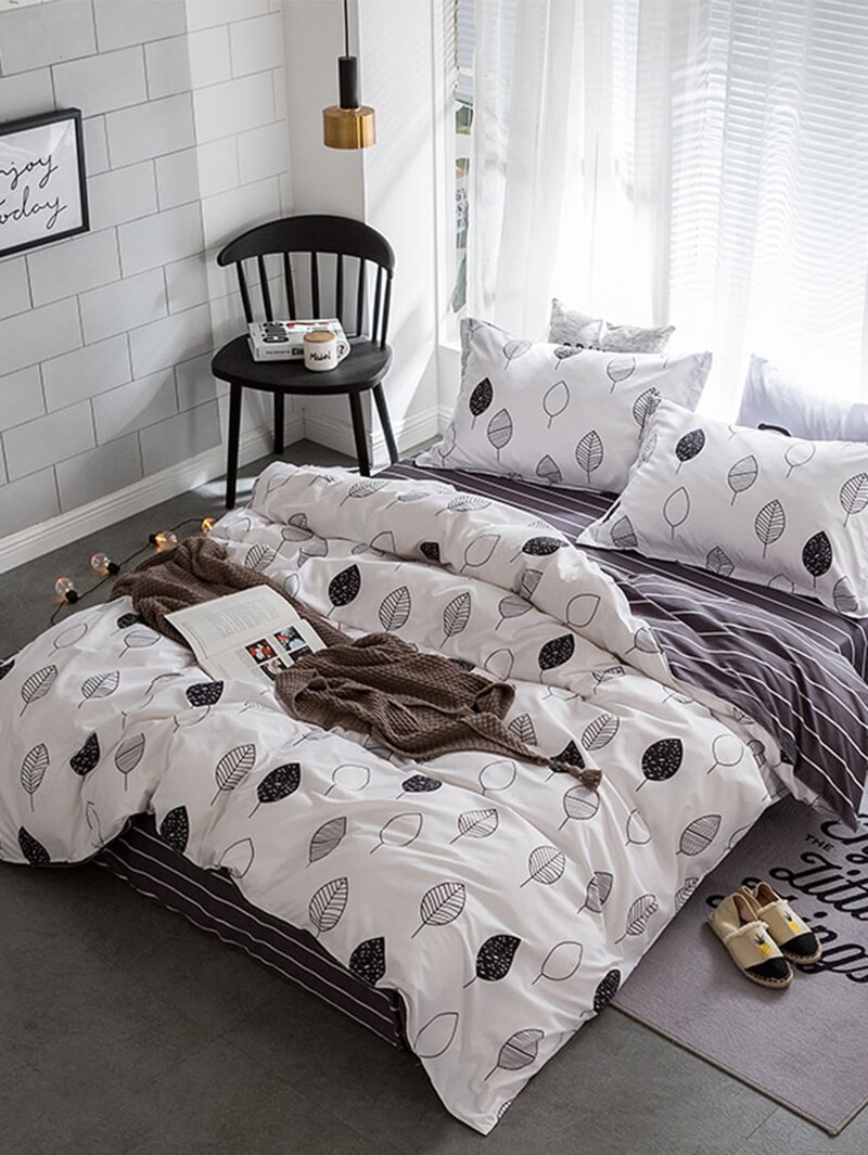 

Leaf Print Duvet Cover Set, White