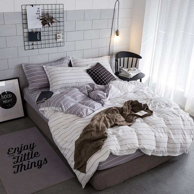 

Striped Print Sheet Set, White