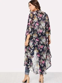 Swim Lushoire Plus Size Floral Print Open Front Kimono Summer - Multicolor - View 2