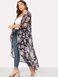 Swim Lushoire Plus Size Floral Print Open Front Kimono Summer - Multicolor - View 1