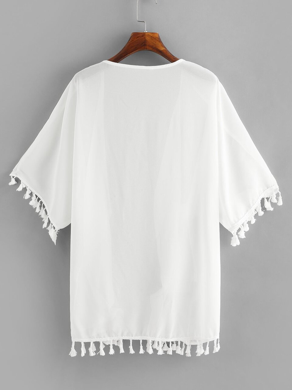 Summer Beach Fringe Trim Open Front Kimono