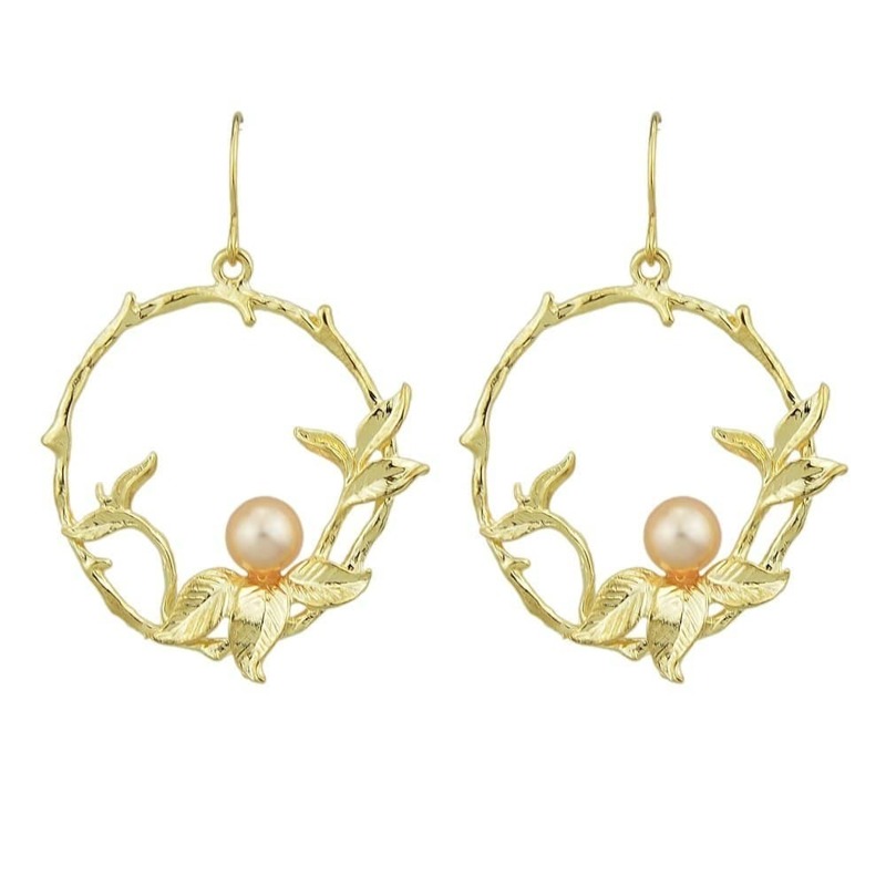 

Circle Pearl Earrings, Gold