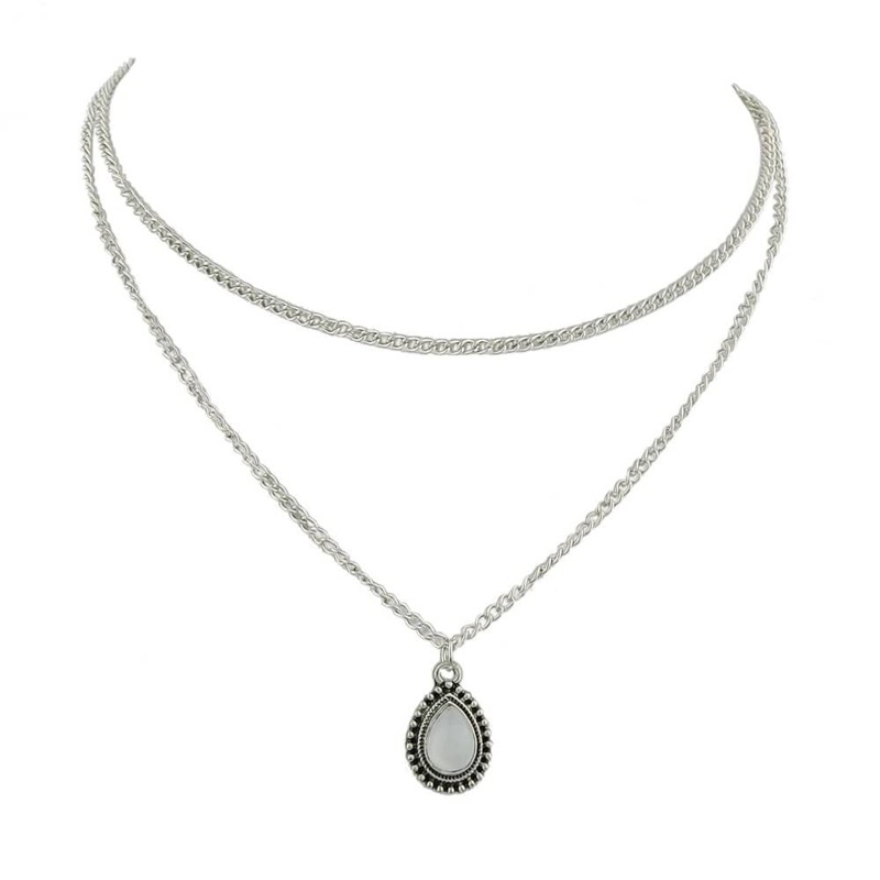 

Water Drop Double Necklace, Silver