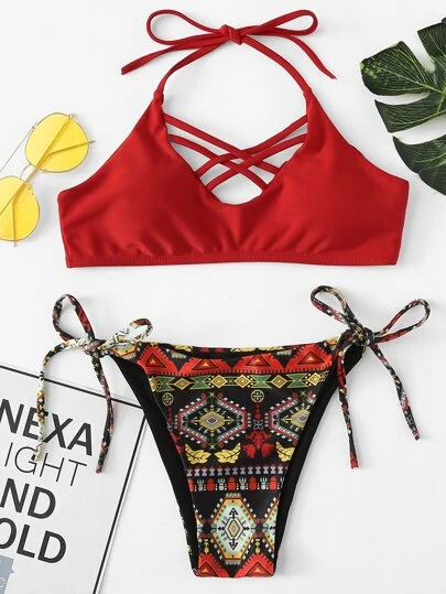 Ensemble de bikini imprimé géométrique à bretelle Ensemble de bikini imprimé géométrique à bretelle