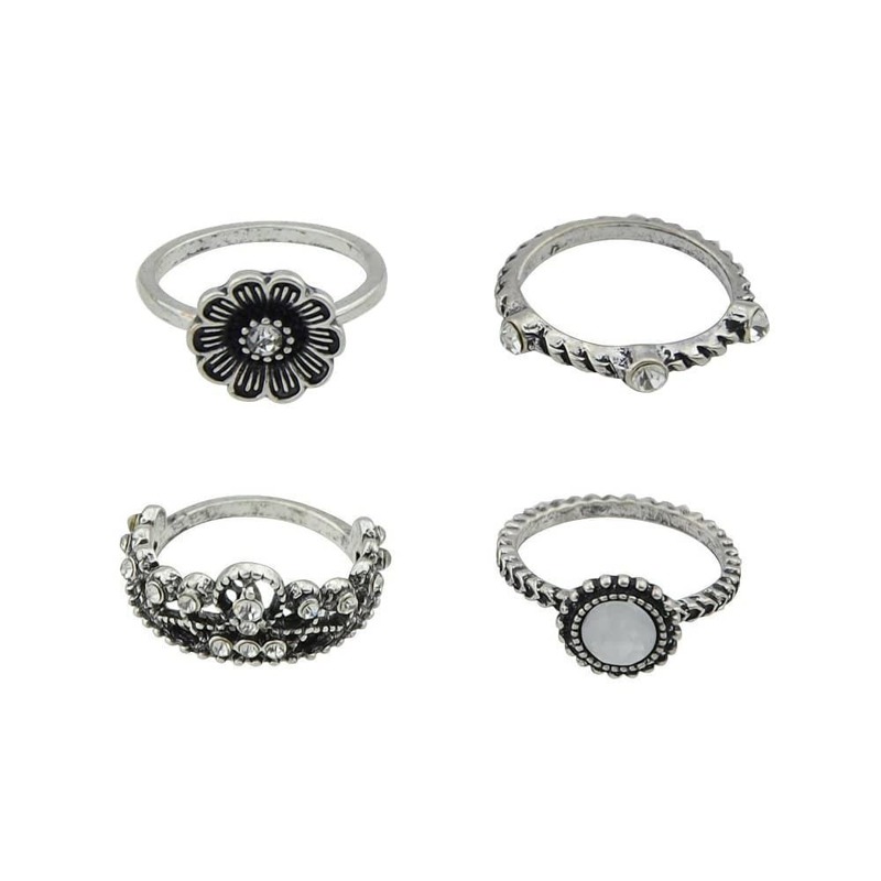 

Retro Diamond Crown Ring Set, Silver