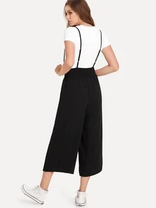 Knot Front Pocket Side Pinafore Pants - Black - View 2