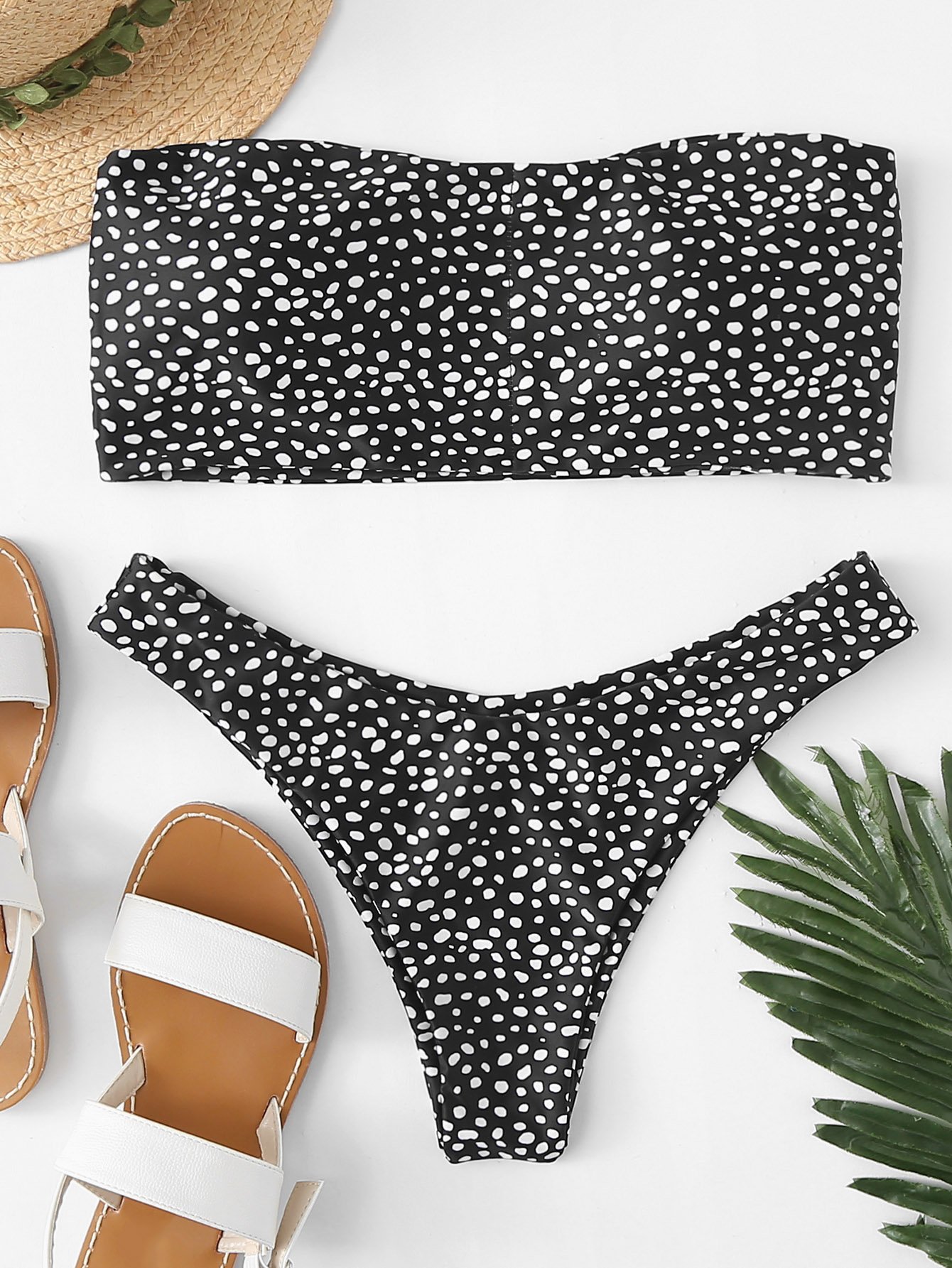 Dot Print Bandeau Bikini Set -SheIn(Sheinside)