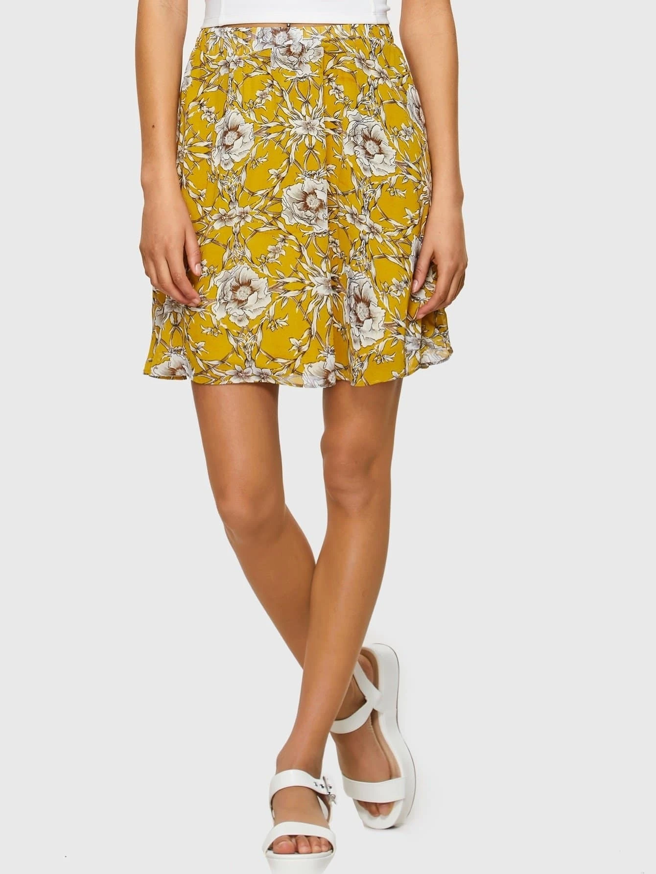 Gelber Rock mit Blumen Muster und elastischer Taille | aktuelle Trends,  günstig kaufen | SHEIN Deutschland