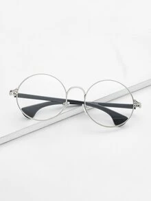 Silver Frame Black Arm Clear Lens Glasses - Clear - View 1