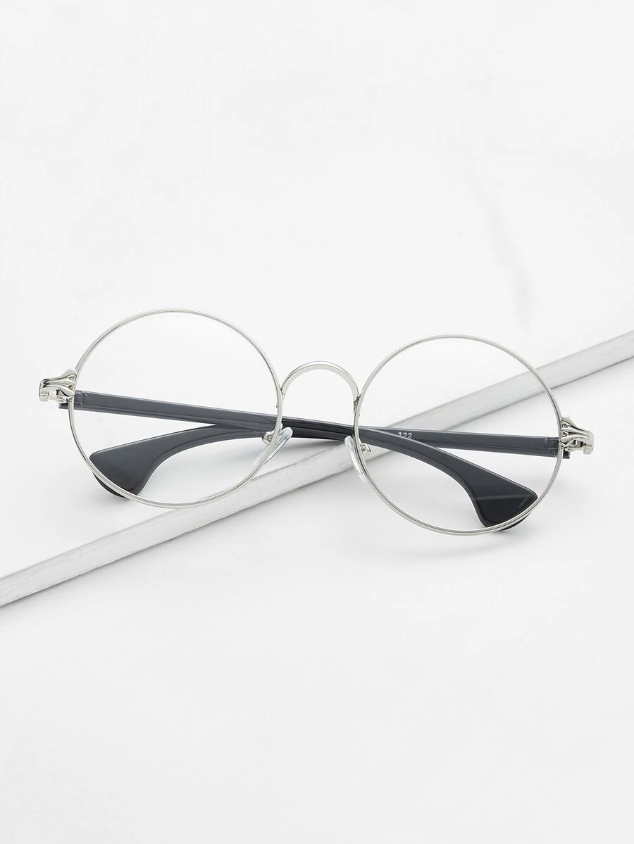 Silver Frame Black Arm Clear Lens Glasses - Clear - View 1