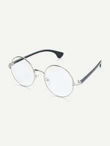 Silver Frame Black Arm Clear Lens Glasses - Clear - View 2