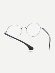 Silver Frame Black Arm Clear Lens Glasses - Clear - View 3