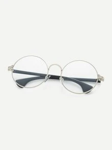 Silver Frame Black Arm Clear Lens Glasses - Clear - View 4