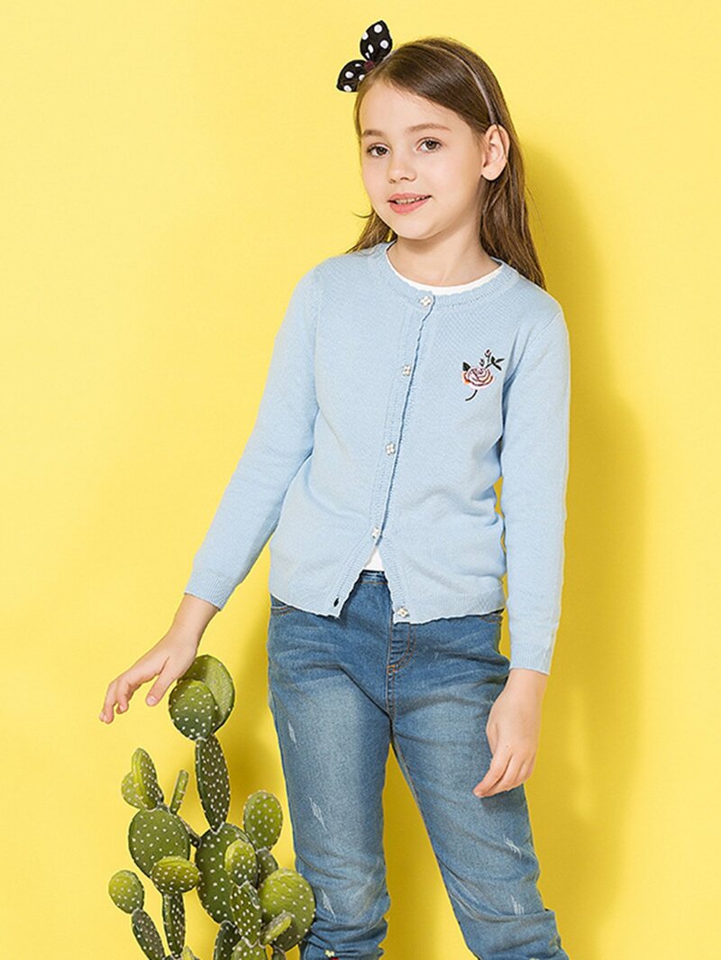 

Girls Embroidery Cardigan, Blue