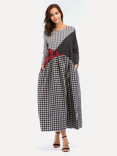 Cut & Sew Plaid Maxi Dress