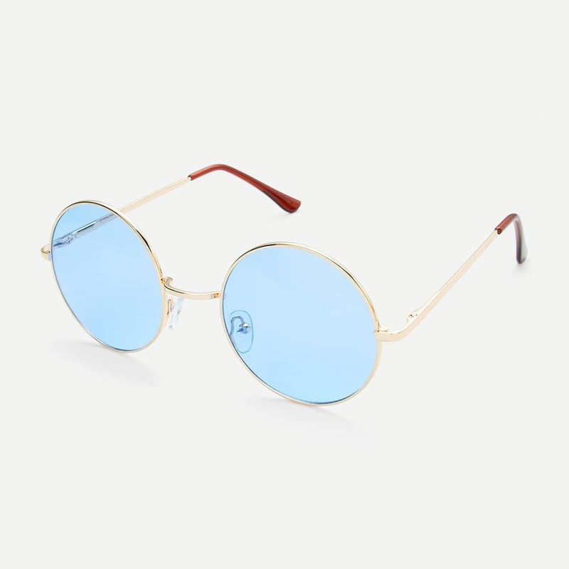 

Gold Frame Light Blue Retro Style Round Sunglasses