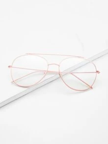 Rose Gold Frame Clear Lens Double Bridge Glasses