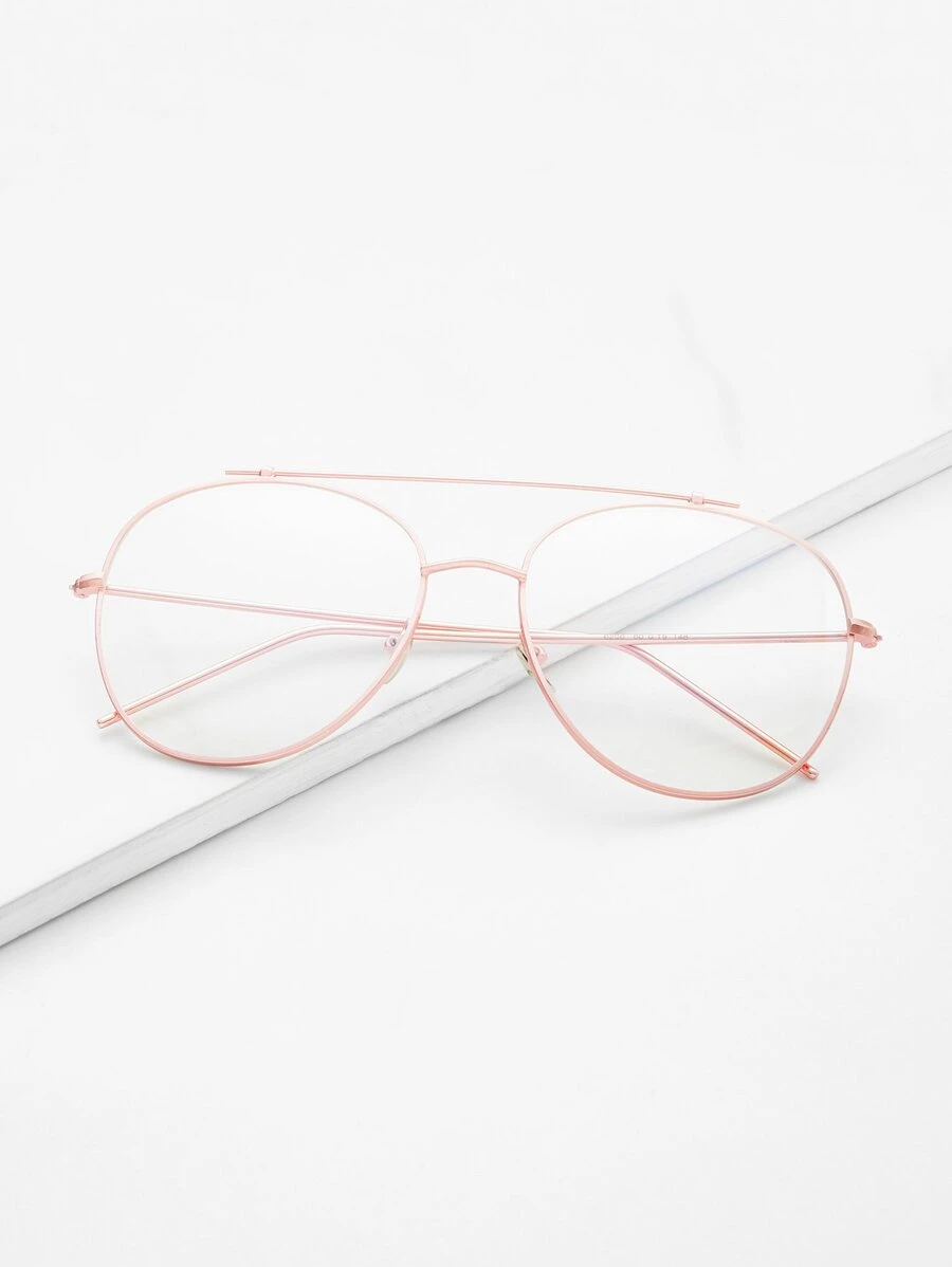 Rose Gold Frame Clear Lens Double Bridge Glasses