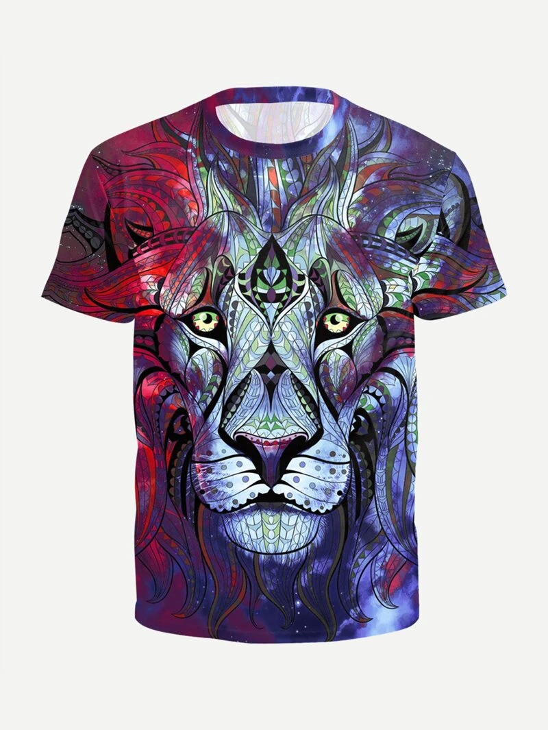 Sleeve Print Short Sleeve Tee Lion Men 3D qzSwAaI