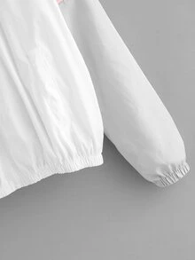 Color Block Drawstring Zip Up Jacket - White - View 3