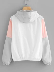 Color Block Drawstring Zip Up Jacket - White - View 2