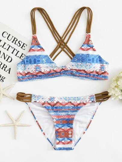 Ensemble de bikini imprimé Aztèque à bretelle Ensemble de bikini imprimé Aztèque à bretelle