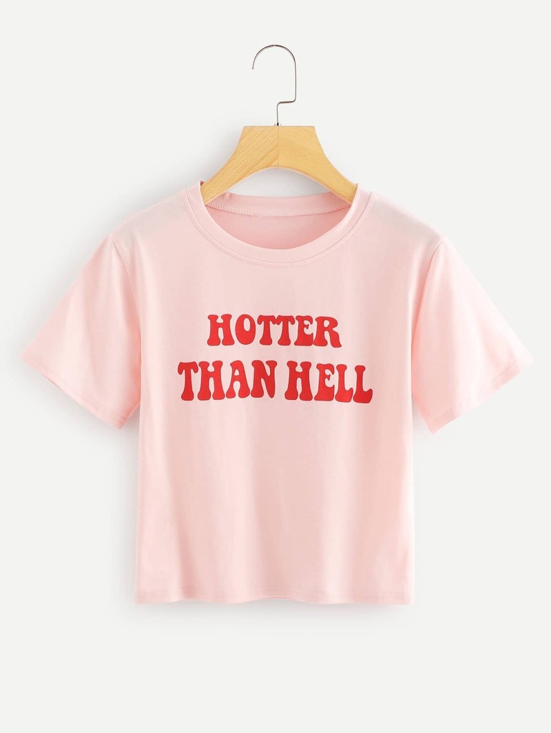 

Slogan Print Tee, Pink