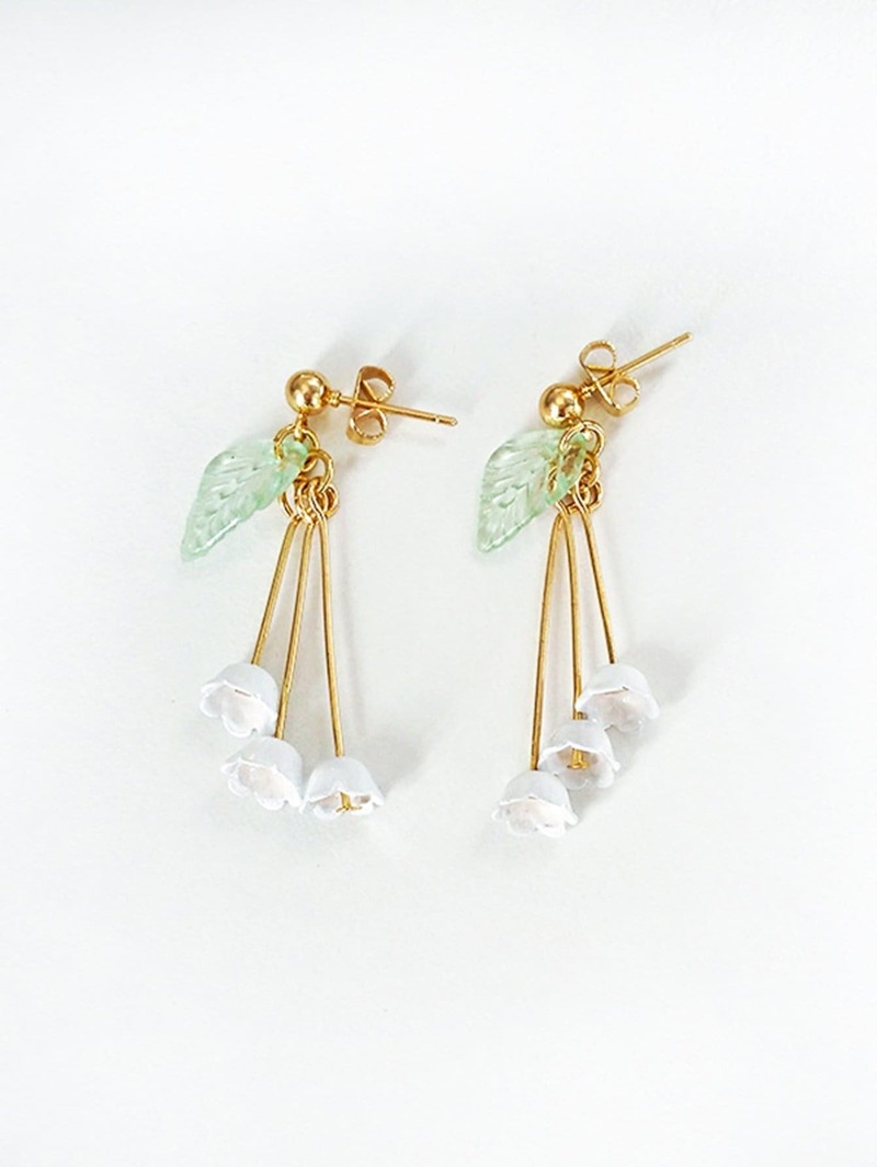 

Leaf And Flower Drop Earrings, Gold