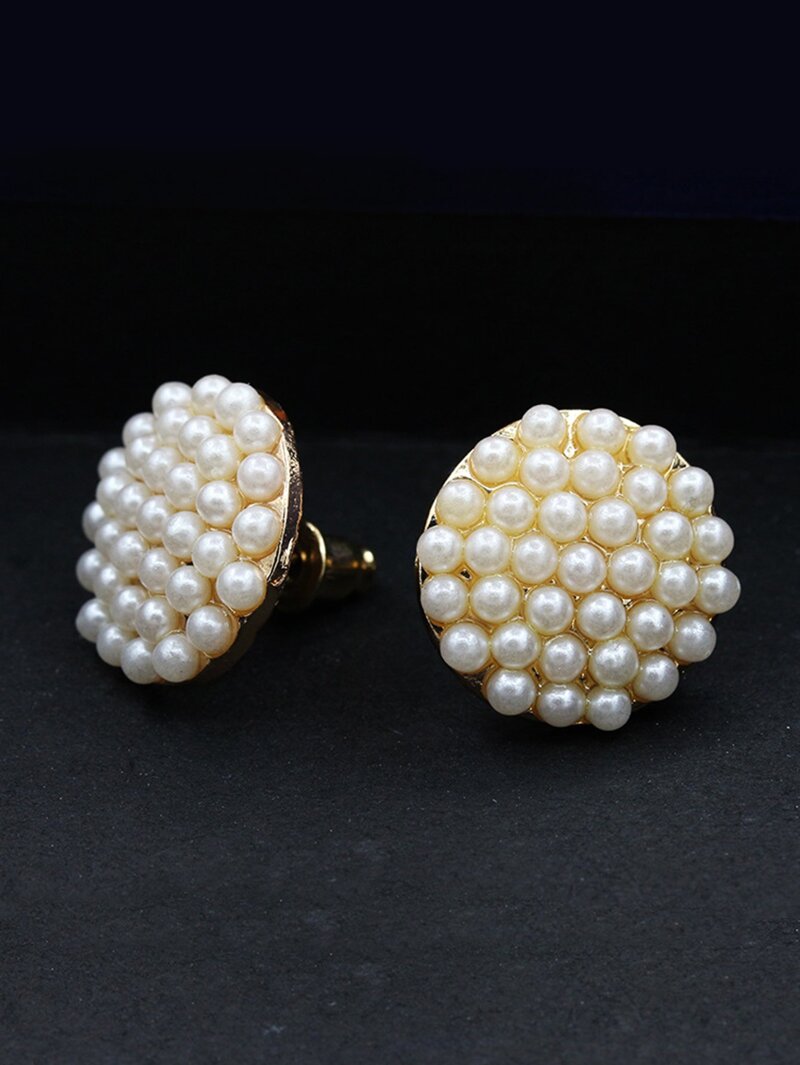 

Faux Pearl Round Stud Earrings, White