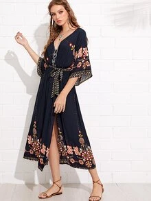 SHEIN 民族圖騰交叉洋裝 - 藏蓝色 - 查看 3