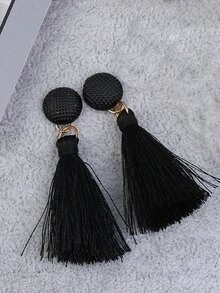 1pair Fashionable Long Tassel Pendant Earrings For Women - Black - View 3