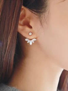 1 Pair Women's Flower Cubic Zirconia Diamond Earrings, Suitable For Everyday Wear - Yellow Gold - View 2