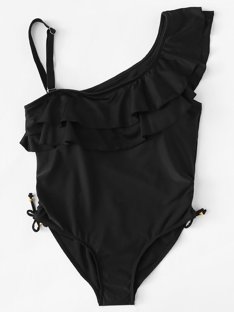 

Plus Ruffle Tie Side Swimsuit, Black