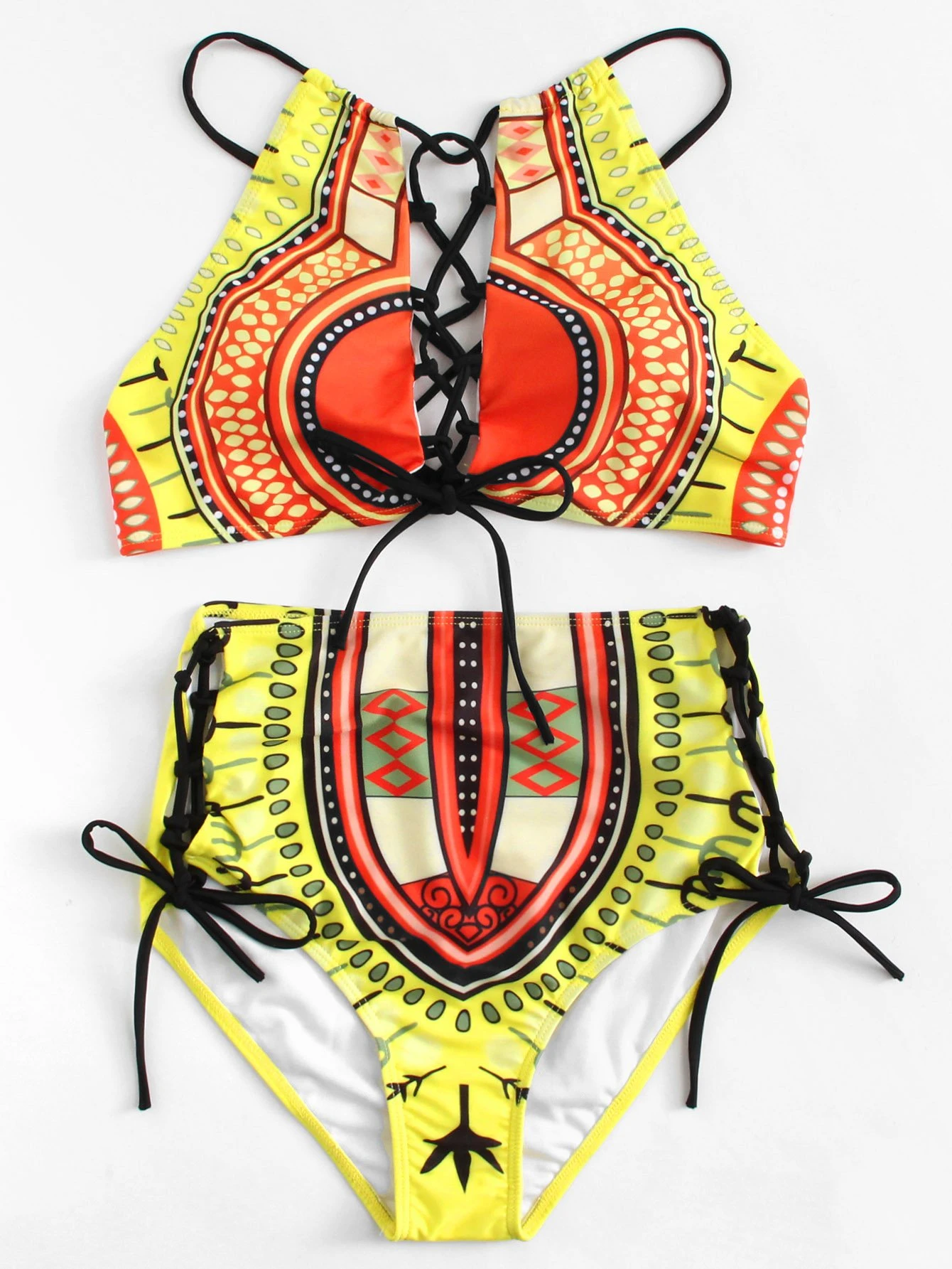 Ensemble de bikini avec imprimé et lacets croisés Ensemble de bikini avec imprimé et lacets croisés