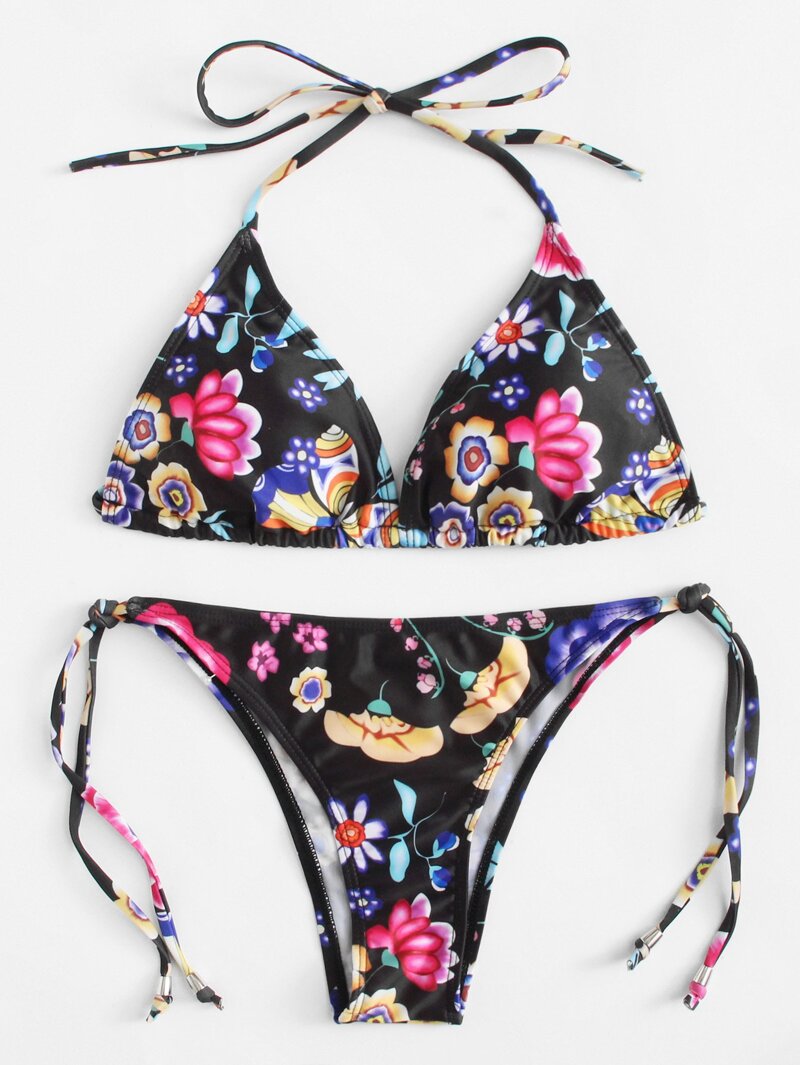 

Self Tie Floral Bikini Set, Multicolor