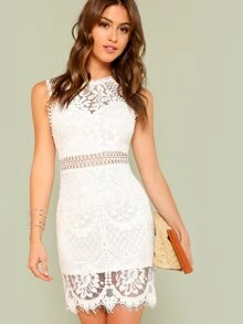SHEIN Vestido con abertura y encaje - Blanco - Ver 1