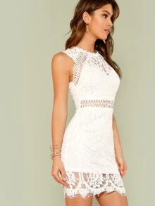 SHEIN Vestido con abertura y encaje - Blanco - Ver 3