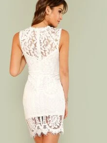 SHEIN Vestido con abertura y encaje - Blanco - Ver 2