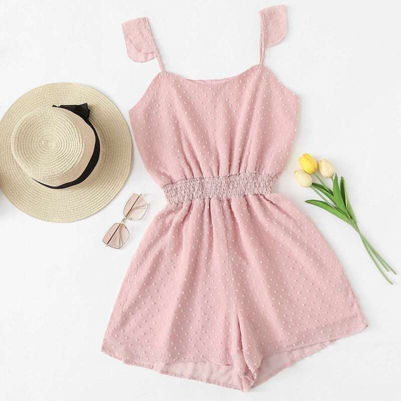 

Pleated Waist Cami Romper, Pink