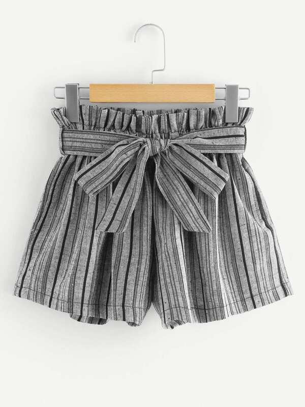 self tie waist frill trim shorts