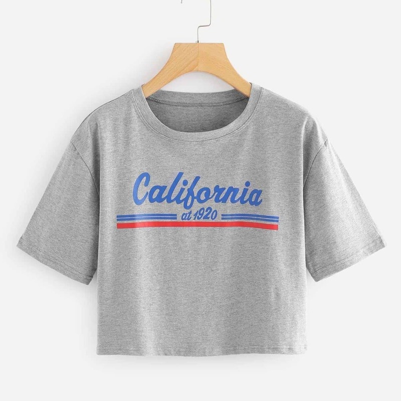 

Letter Print Crop Tee, Grey