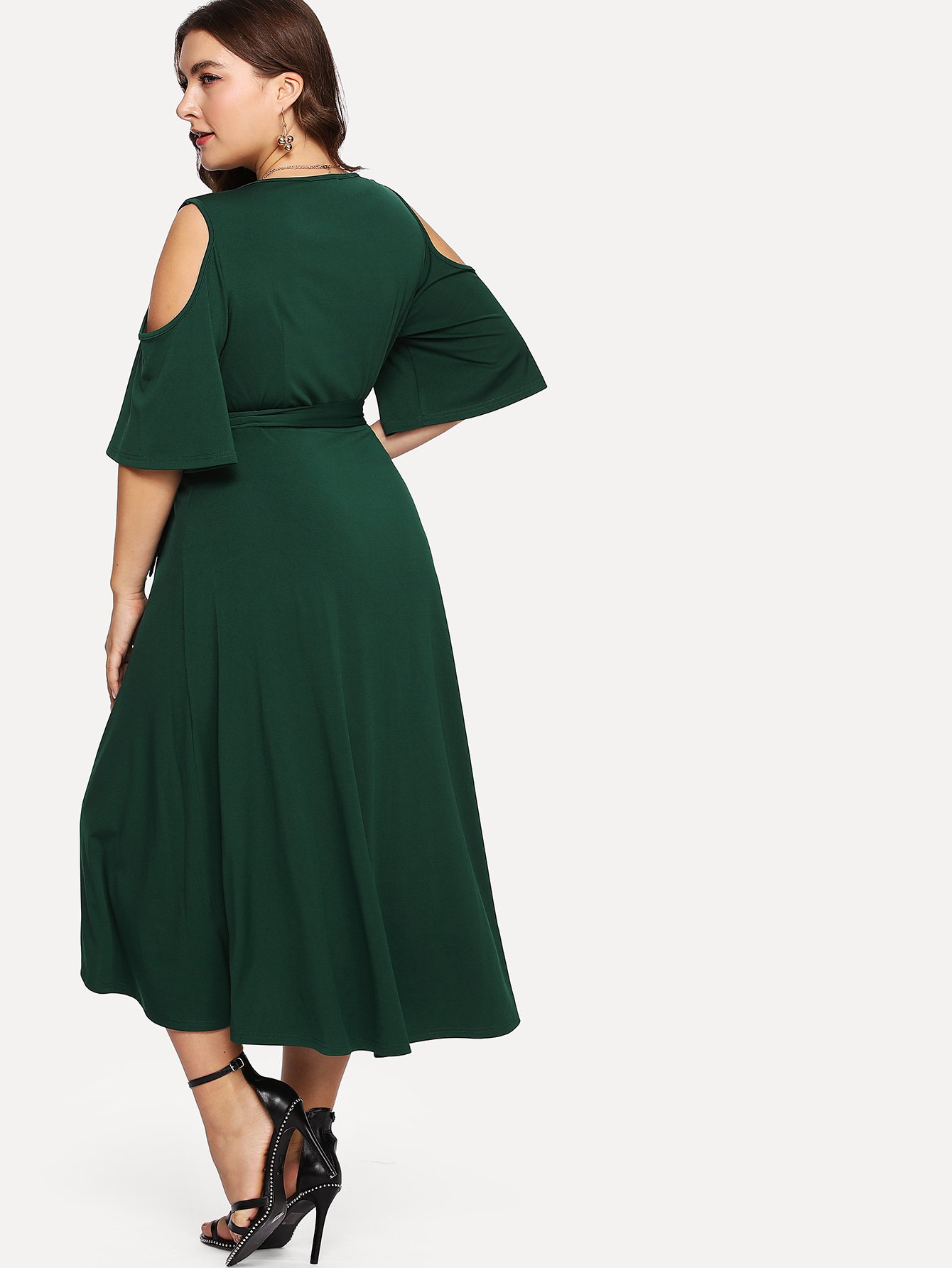 plus cold shoulder belted wrap dress