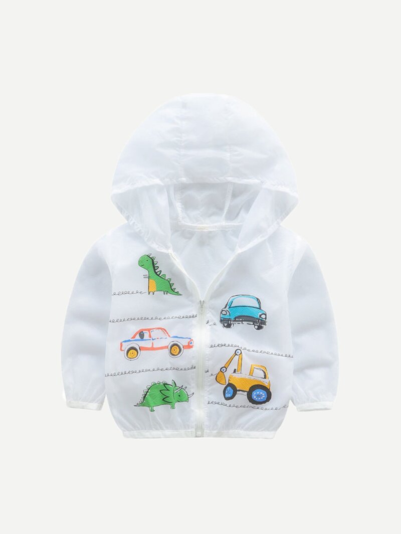 

Boys Cartoon Print Hooded Coat, White
