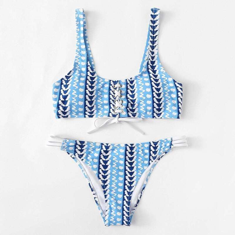 

Lace Up Bikini Set, Multicolor